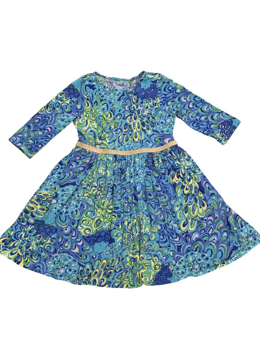 Lilly Pulitzer Girls Cotton Dress Peacock Print Blue Green size 10